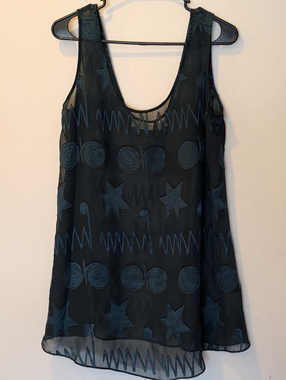Vintage Victoria’s Secret Top Medium Gold Tag Chemise Green Sheer Tank Geometric